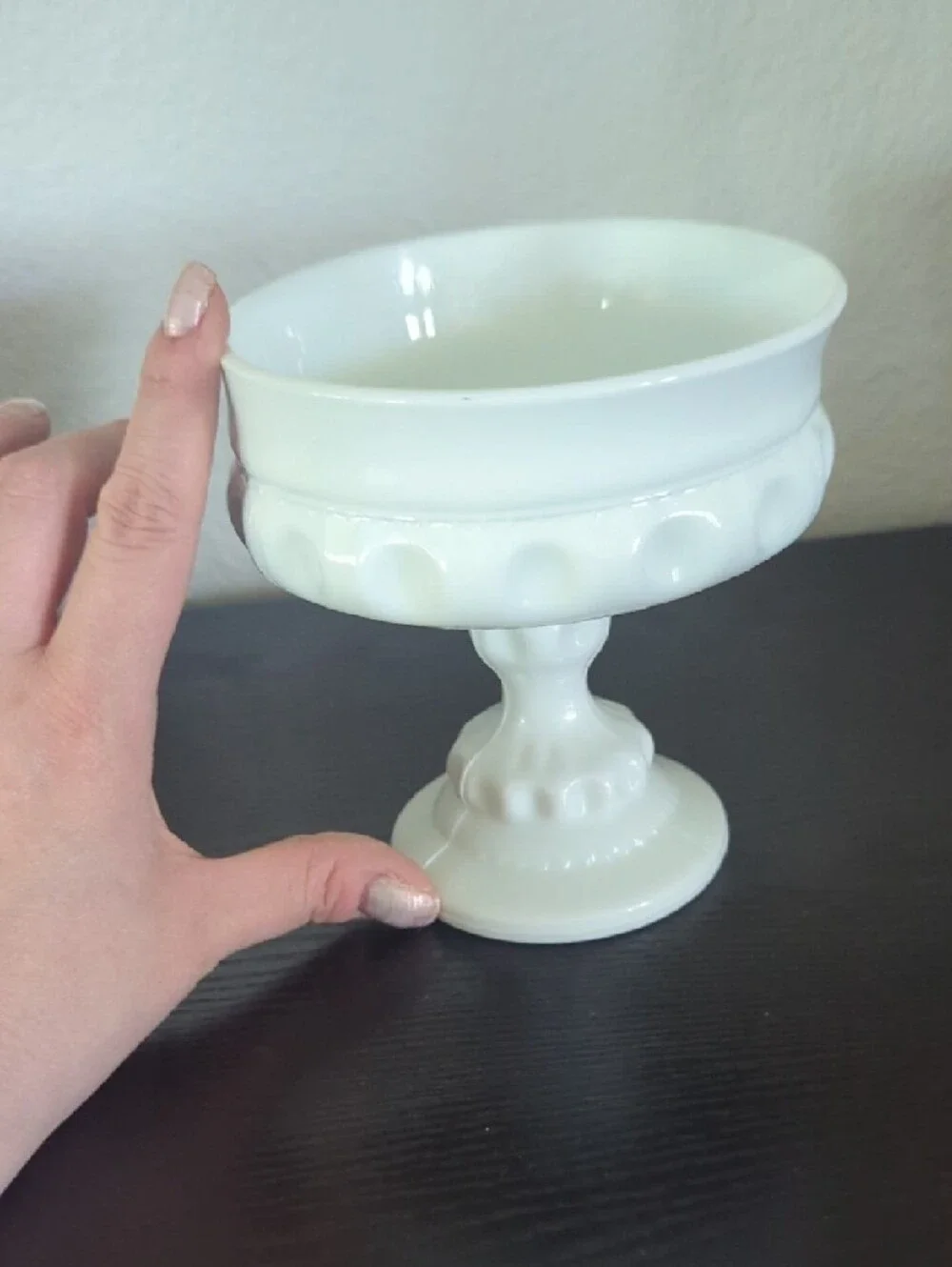 Vintage White Milk Glass Compote Pedestal Bowl
